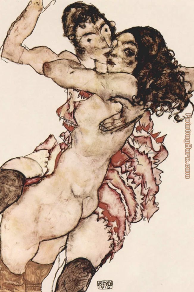 Pair of Women Women embracing each other painting - Egon Schiele Pair of Women Women embracing each other art painting